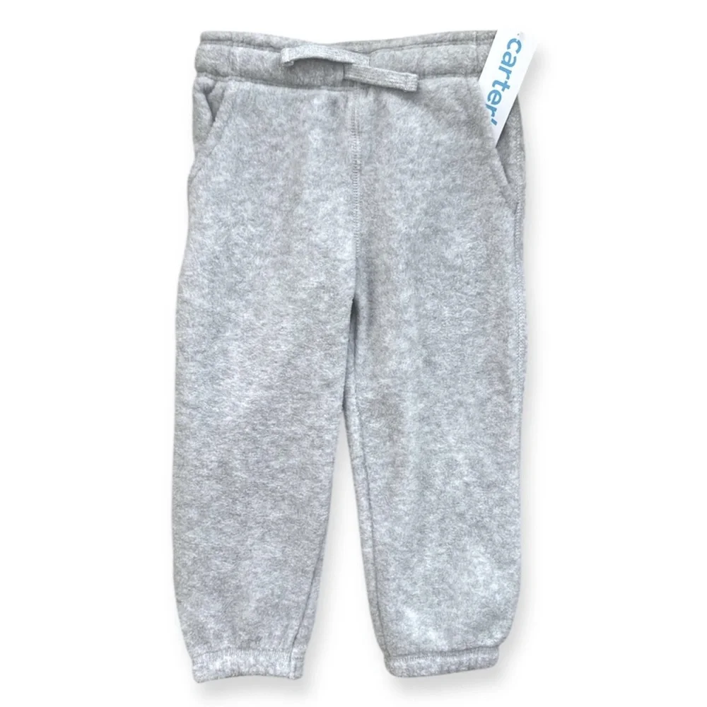 Carter’s Fleece Pull On Pants Light Gray Drawstring Waistband Toddler Bottoms